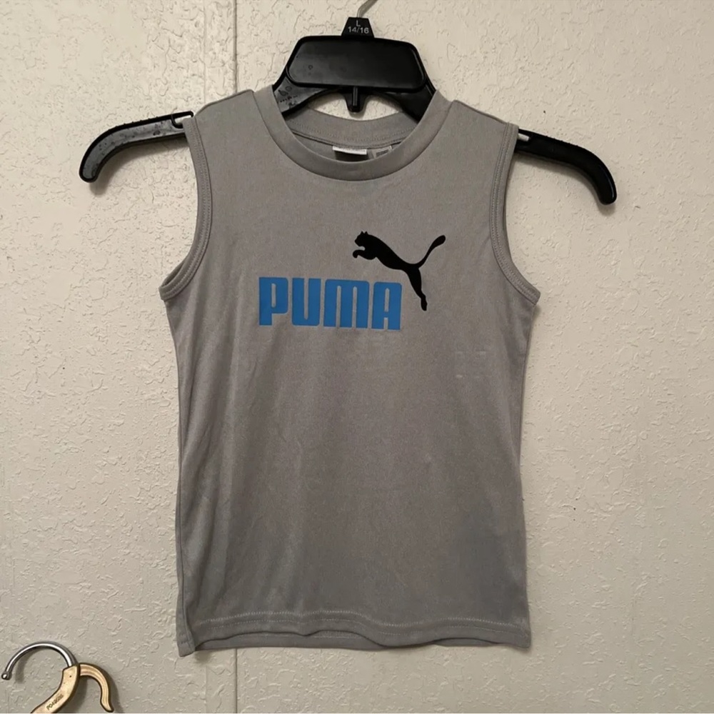puma boys size 4t gray blue logo t-shirt sleeveless athletic top